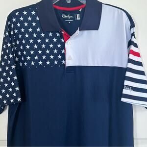 Walter Hagen Red White Blue USA Flag Polo Shirt Size Medium